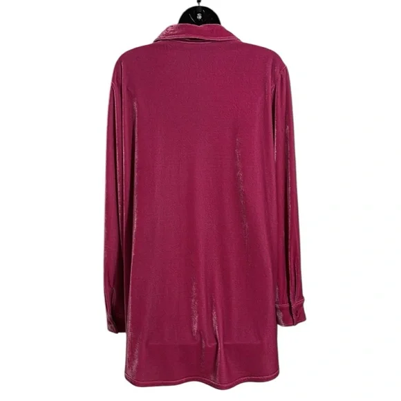 Soft Surroundings Velvet Boyfriend Tunic in Fiery Fuchsia Button Down Sz L - Picture 8 of 10